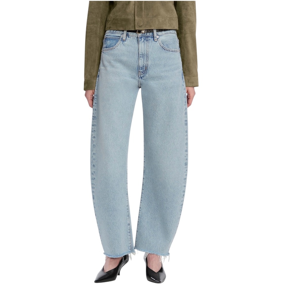 NEW FRAME The Bubble High Rise Crop Barrel Leg Jeans Outlaw Raw Fray Sz 25 NWT